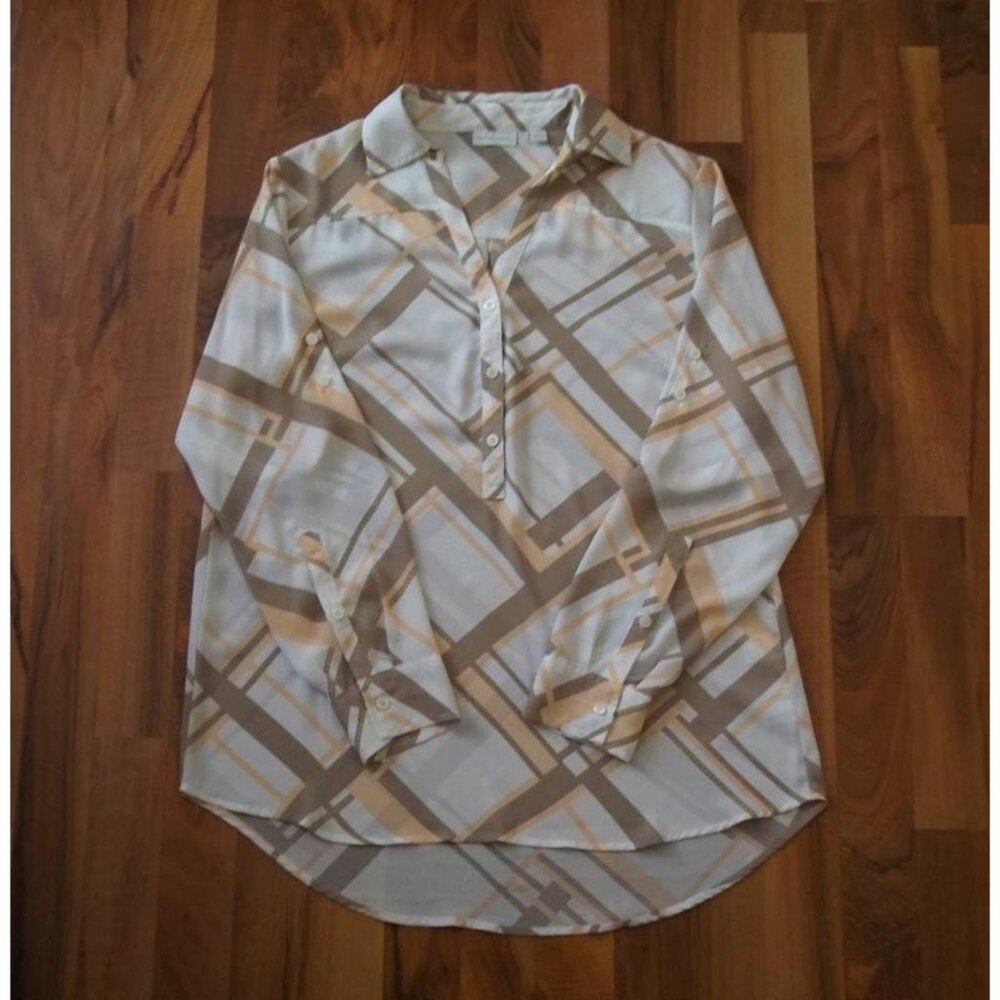 New York & Company Printed Convertible Sleeve Pullover Blouse Size Large
